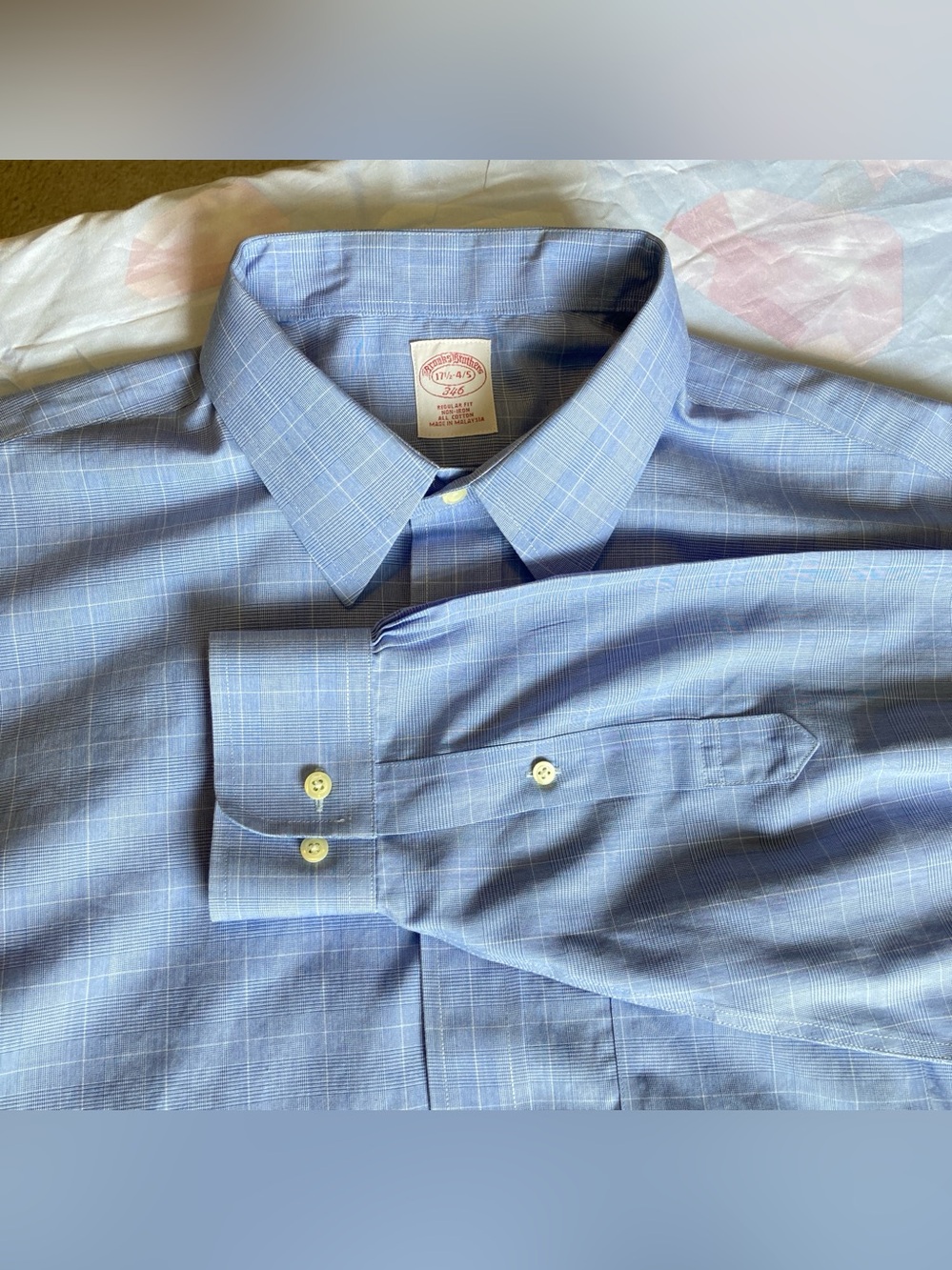 Brooks Brothers Light Blue Windowpane Long Sleeve Dress Shirt | Regular Fit